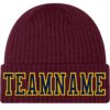 Custom Burgundy Navy-Gold Stitched Cuffed Knit Hat