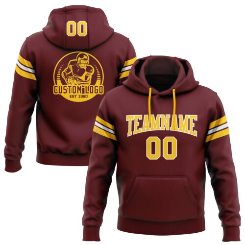 Burgundy0065 Custom Stitched Burgundy Gold-White Football Pullover Sweatshirt Hoodie