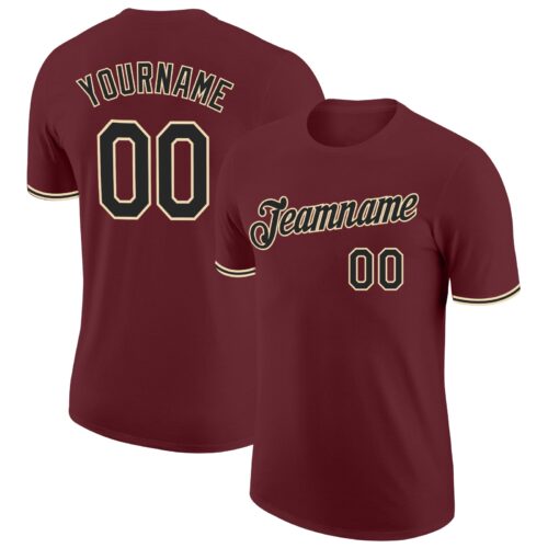 Burgundy0068 Custom Burgundy Black-Cream Performance T-Shirt