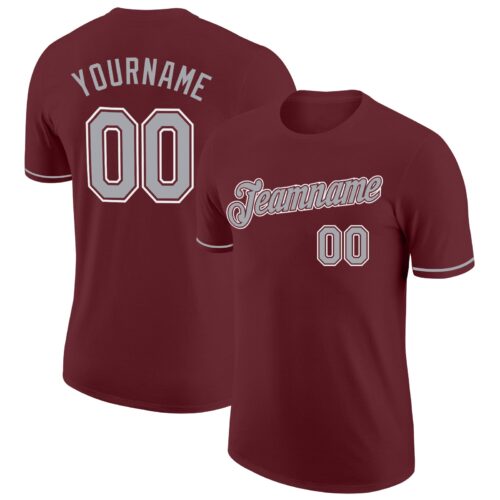 Burgundy0072 Custom Burgundy Gray-White Performance T-Shirt