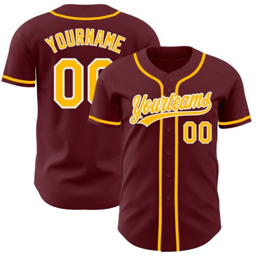 Burgundy0077_9e53944a-e5d1-4076-92ce-557c91508762 Custom Burgundy Gold-White Authentic Baseball Jersey