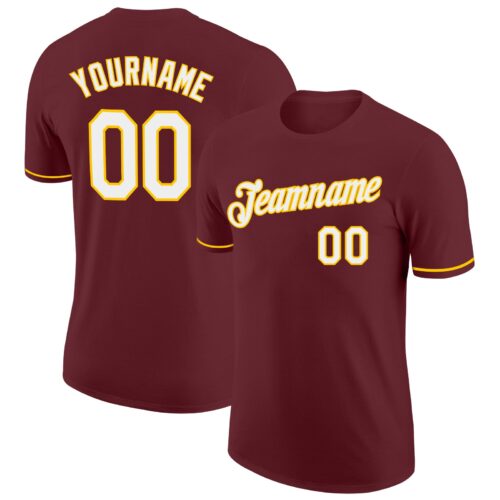 Burgundy0086 Custom Burgundy White-Yellow Performance T-Shirt