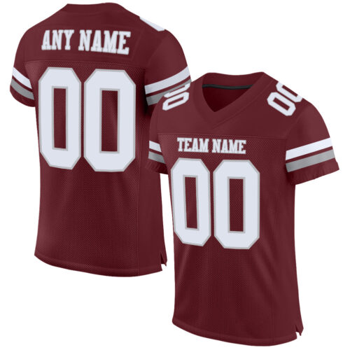 Burgundy0099 Custom Burgundy White-Gray Mesh Authentic Football Jersey