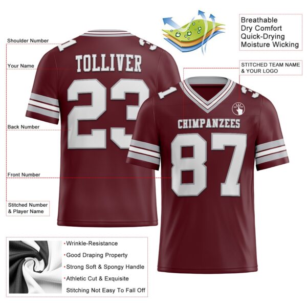 Custom Burgundy White-Gray Authentic Football Jersey