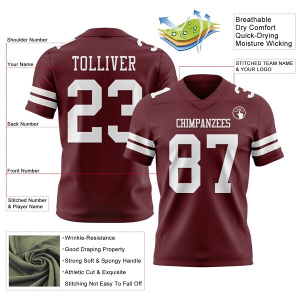 Custom Burgundy White Authentic Football Jersey