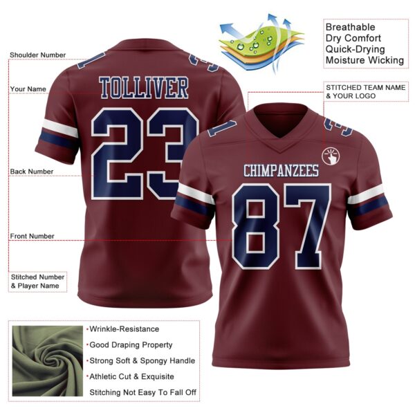 Custom Burgundy Navy-White Authentic Football Jersey