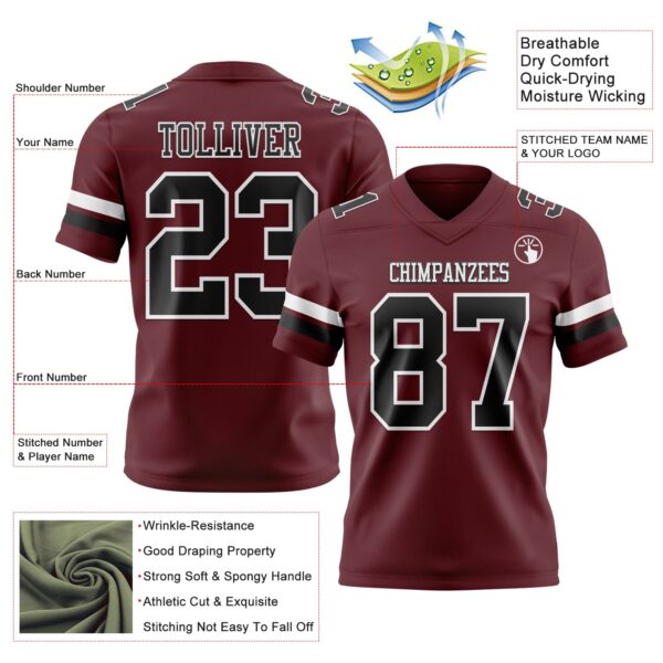Custom Burgundy Black-White Authentic Football Jersey