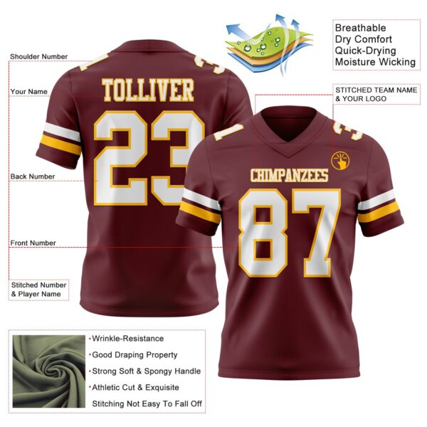 Custom Burgundy White-Gold Authentic Football Jersey