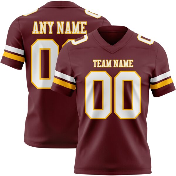 Custom Burgundy White-Gold Authentic Football Jersey