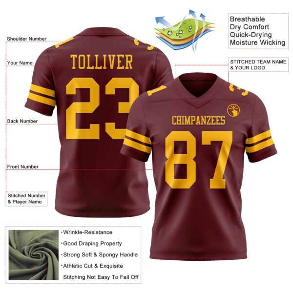 Custom Burgundy Gold Authentic Football Jersey