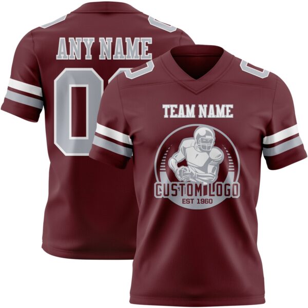 Custom Burgundy Gray-White Authentic Football Jersey