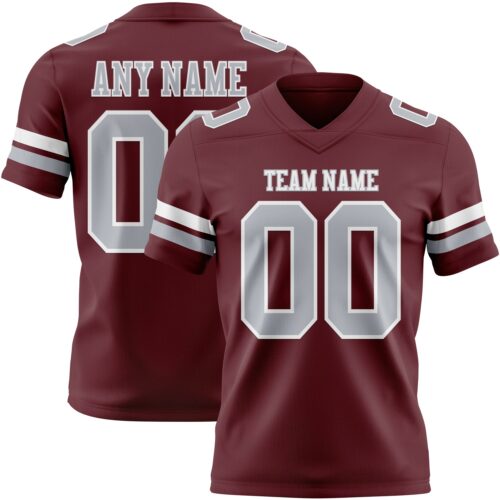 Custom Burgundy Gray-White Authentic Football Jersey