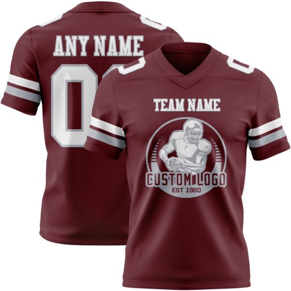 Burgundy0198-1 Custom Burgundy White-Gray Authentic Football Jersey