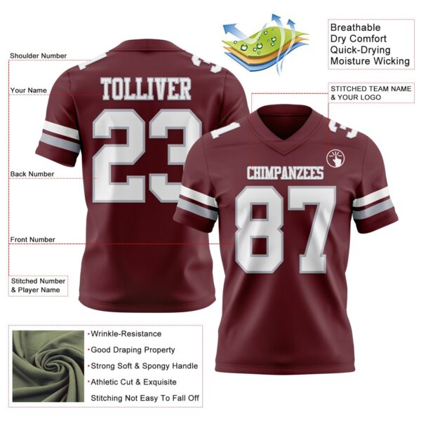 Burgundy0198-2 Custom Burgundy White-Gray Authentic Football Jersey