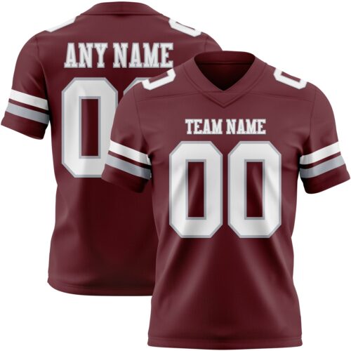 Custom Burgundy White-Gray Authentic Football Jersey