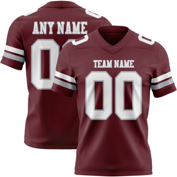 Burgundy0198 Custom Burgundy White-Gray Authentic Football Jersey