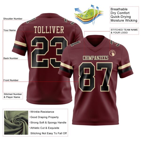 Custom Burgundy Black-Cream Authentic Football Jersey