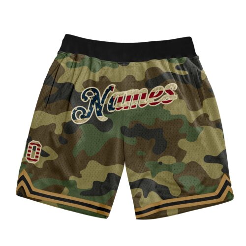 Camo0131 Custom Camo Vintage USA Flag-Cream Authentic Salute To Service Basketball Shorts