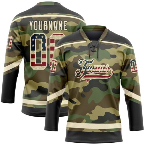 Camo0172 Custom Camo Vintage USA Flag Cream-Black Salute To Service Hockey Lace Neck Jersey