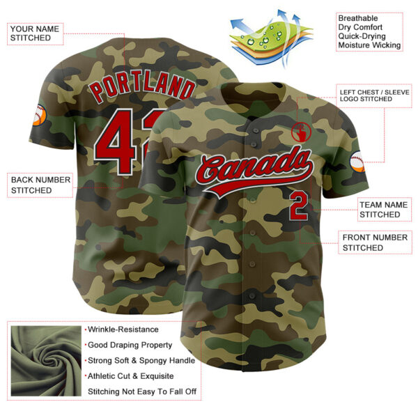 Custom Camo Red-Black Authentic Salute To Service Baseball Jersey