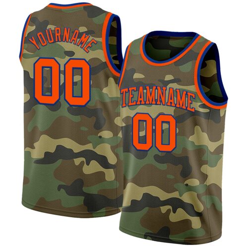 Custom Camo Orange-Royal Authentic Salute To Service Basketball Jersey