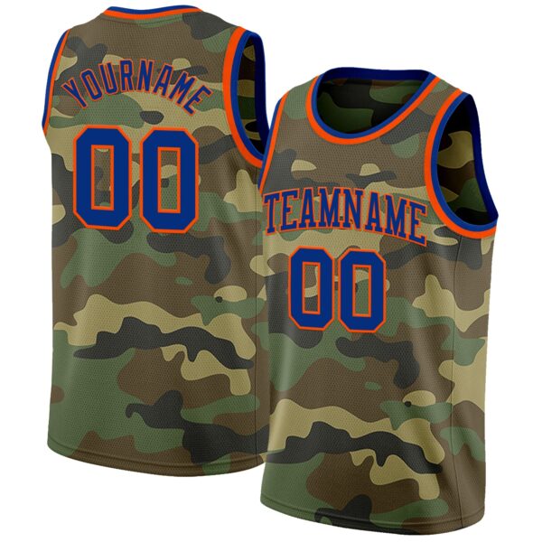 Custom Camo Royal-Orange Authentic Salute To Service Basketball Jersey