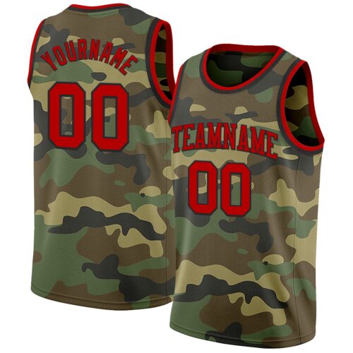 Custom Camo Red-Black Authentic Salute To Service Basketball Jersey