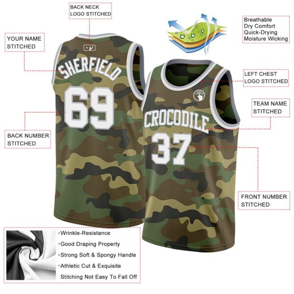 Custom Camo White-Gray Authentic Salute To Service Basketball Jersey