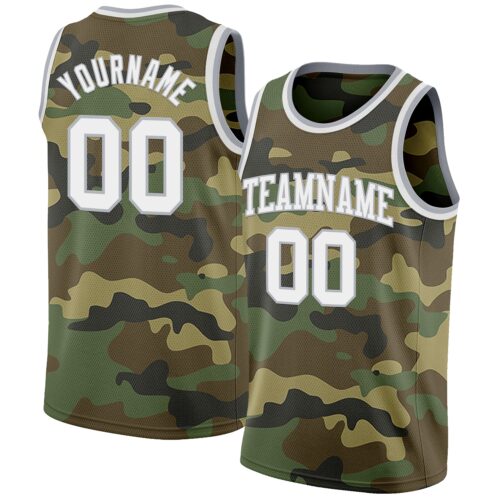 Custom Camo White-Gray Authentic Salute To Service Basketball Jersey