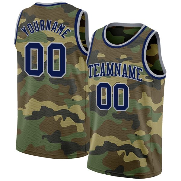 Custom Camo Navy-Gray Authentic Salute To Service Basketball Jersey