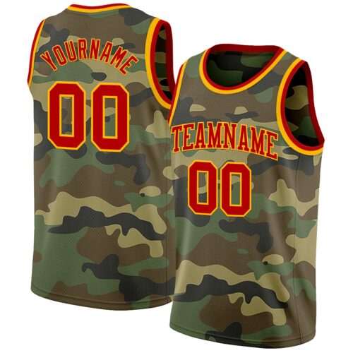 Custom Camo Red-Gold Authentic Salute To Service Basketball Jersey