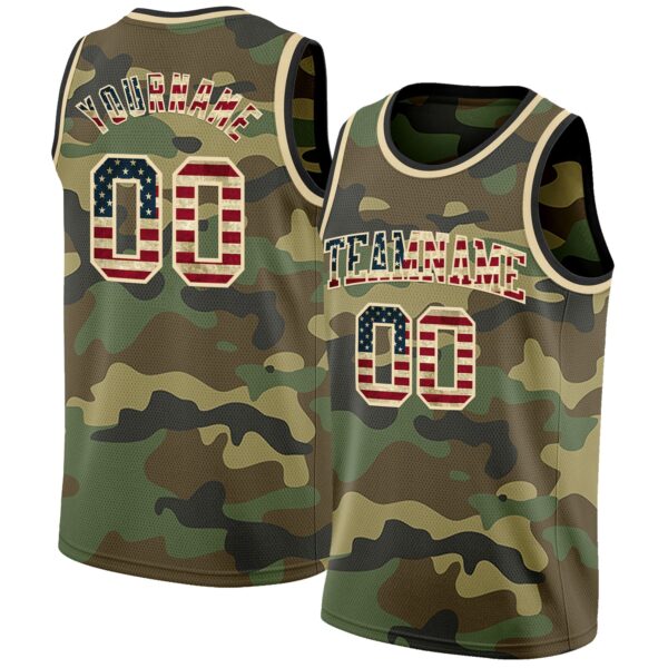 Custom Camo Vintage USA Flag Cream-Black Authentic Salute To Service Basketball Jersey
