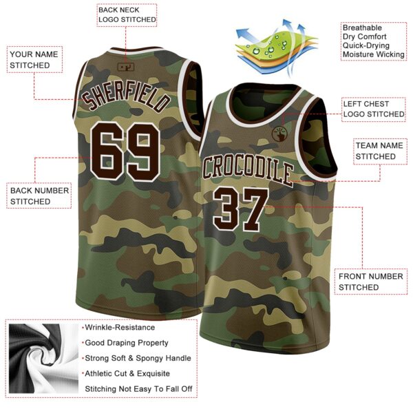 Custom Camo Brown-White Authentic Salute To Service Basketball Jersey