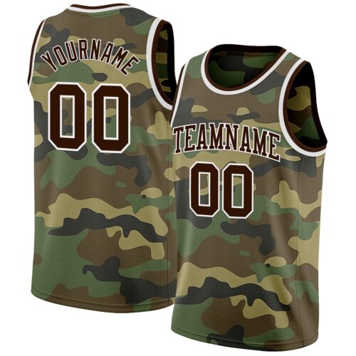 Custom Camo Brown-White Authentic Salute To Service Basketball Jersey