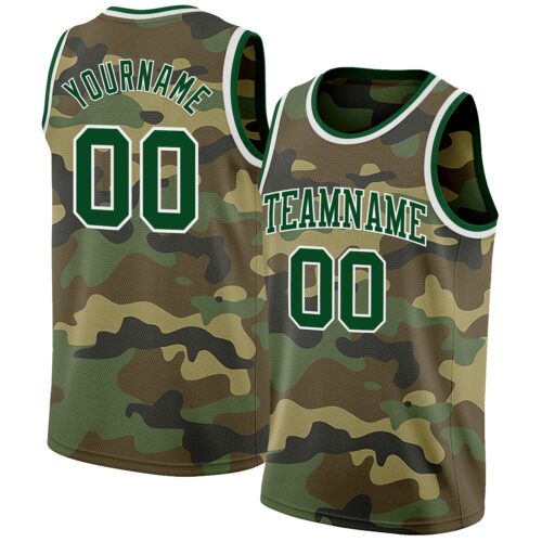 Custom Camo Green-White Authentic Salute To Service Basketball Jersey