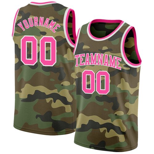 Custom Camo Pink-White Authentic Salute To Service Basketball Jersey