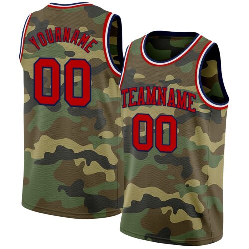Custom Camo Red Navy-White Authentic Salute To Service Basketball Jersey