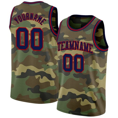 Custom Camo Navy-Red Authentic Salute To Service Basketball Jersey