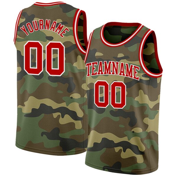 Custom Camo Red-White Authentic Salute To Service Basketball Jersey