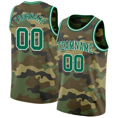 Custom Camo Kelly Green-White Authentic Salute To Service Basketball Jersey
