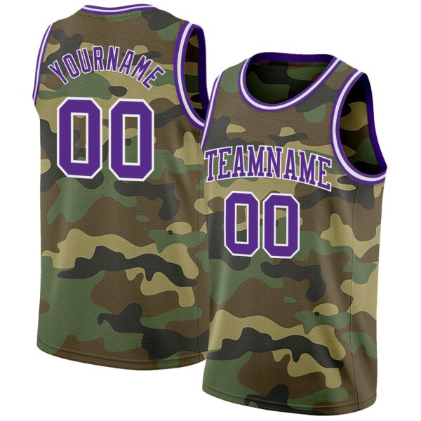 Custom Camo Purple-White Authentic Salute To Service Basketball Jersey