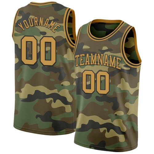 Custom Camo Old Gold-Black Authentic Salute To Service Basketball Jersey