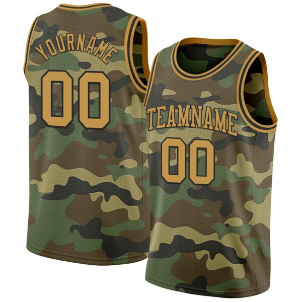 Custom Camo Old Gold-Black Authentic Salute To Service Basketball Jersey