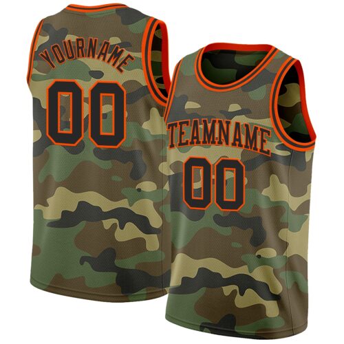 Custom Camo Black-Orange Authentic Salute To Service Basketball Jersey