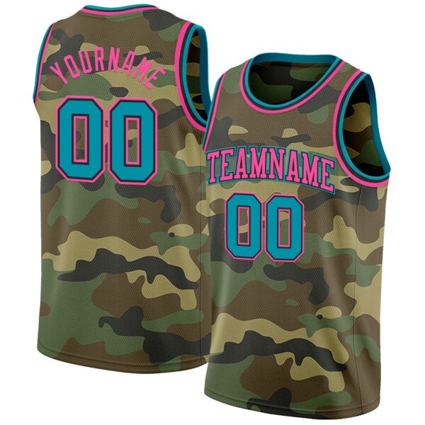 Custom Camo Teal Black-Pink Authentic Salute To Service Basketball Jersey