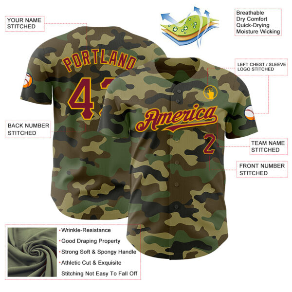 Custom Camo Crimson-Gold Authentic Salute To Service Baseball Jersey