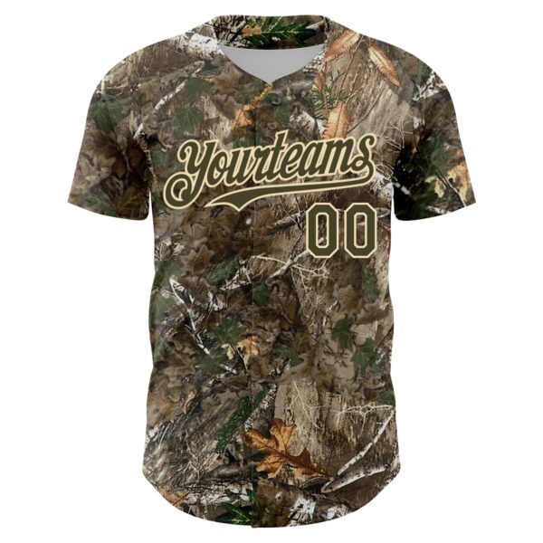 Custom Camo Olive-Cream 3D Woodland Camo Authentic Salute To Service Baseball Jersey