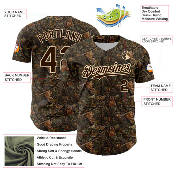 Custom Camo Brown-Cream 3D Woodland Camo Authentic Salute To Service Baseball Jersey