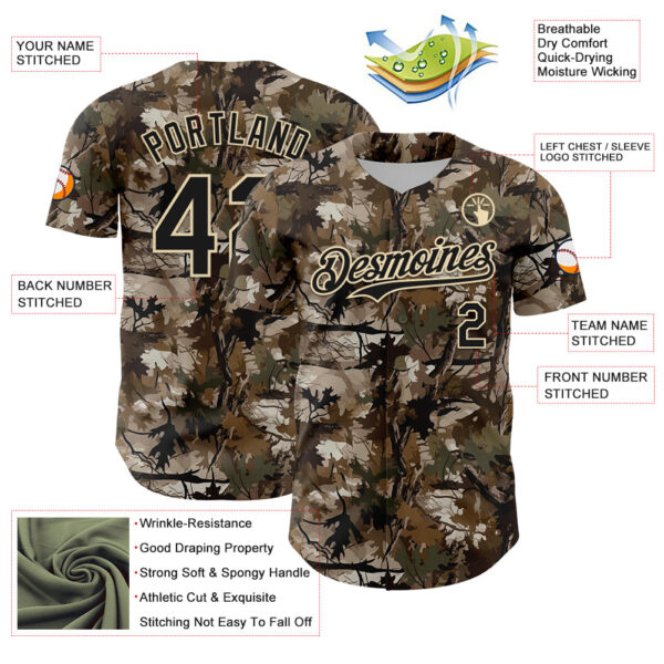 Custom Camo Black-Cream 3D Woodland Camo Authentic Salute To Service Baseball Jersey