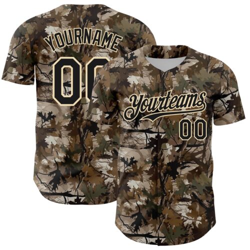 Custom Camo Black-Cream 3D Woodland Camo Authentic Salute To Service Baseball Jersey